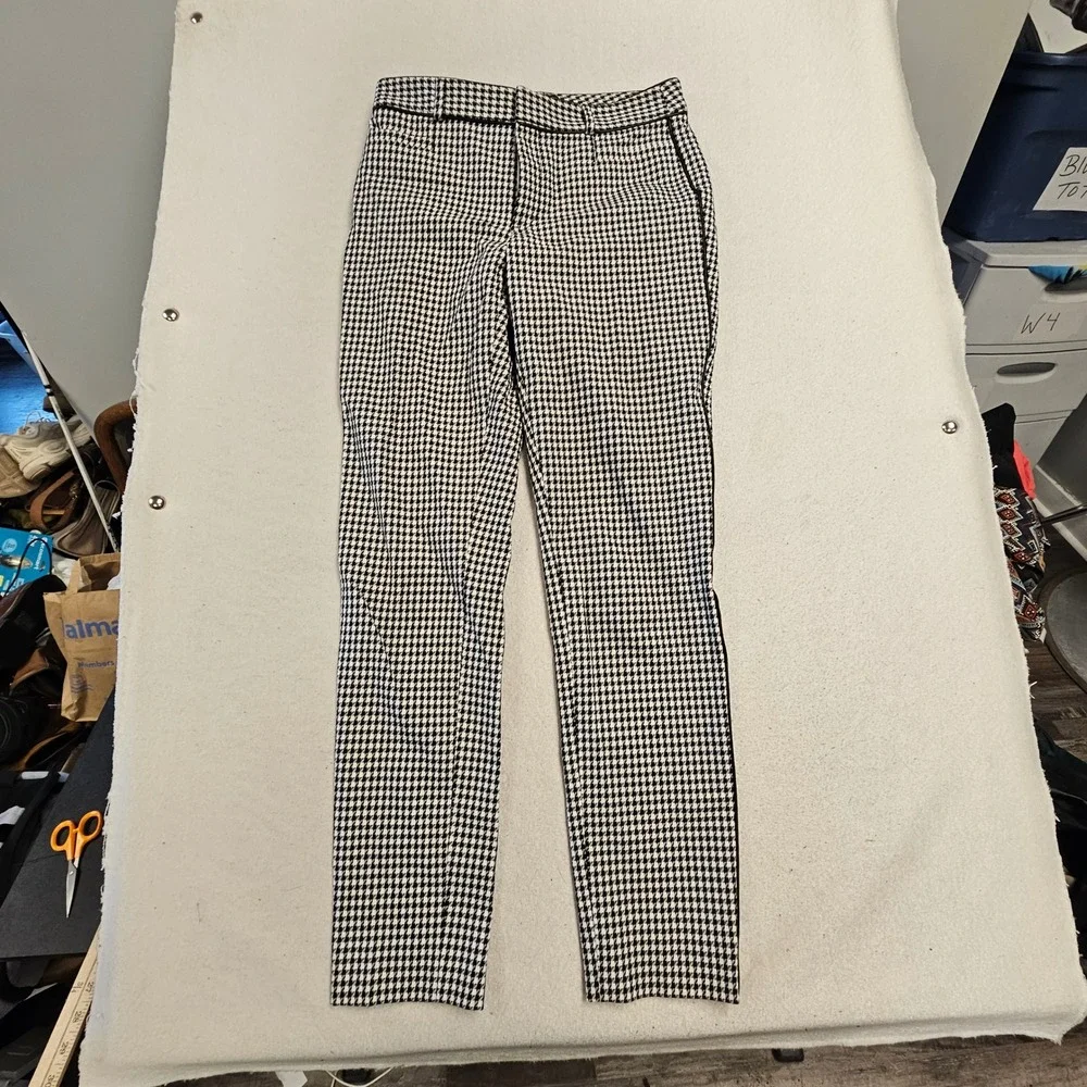 Banana Republic Sloan Houndstooth Slim Pants Black White 4L Long Tall Office